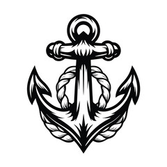 Obraz premium Monochrome Anchor with Rope Wrapped Around Isolated on White Background Nautical Design
