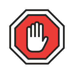 Obraz premium Stop sign icon with hand for warning and caution 