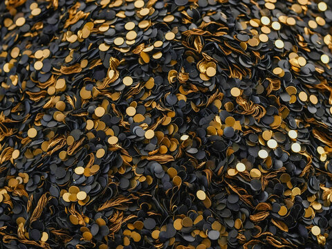Elegant black and gold sequin background for festive designs.