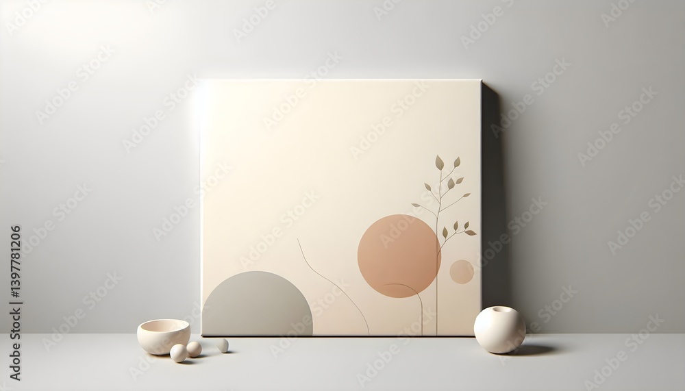 Poster abstract wall canvas featuring neutral colors and fluid shapes with no branding on minimalist soft g