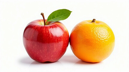 Fresh Red Apple and Orange Fruits Against White Background