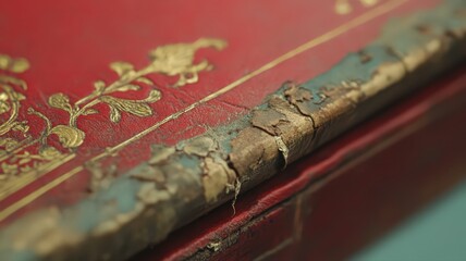 Worn Red Leather-Bound Book with Gold Detailing