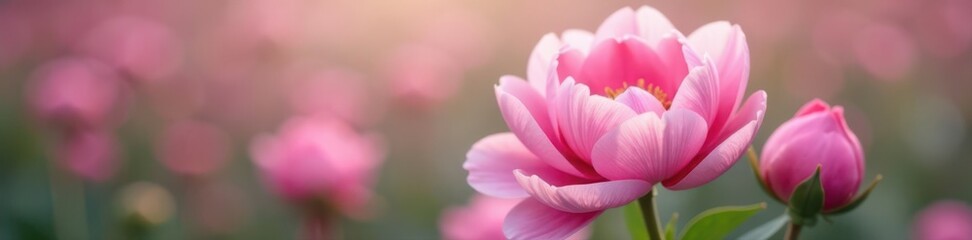 Delicate pink peony blossom, soft focus background , petal, plant