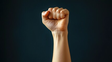 Raised fist symbolizing protest or demonstration. --