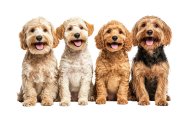 Playful puppies sitting together pet front view isolated on transparent background png