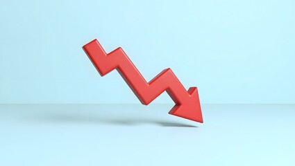 3D Red Zigzag Arrow Pointing Downward Symbolizing Decline or Loss