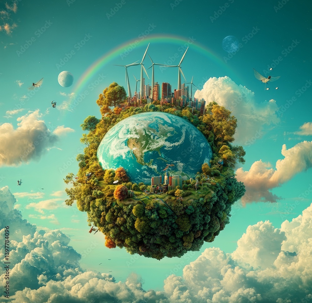 Poster globe displaying the diverse methods of transportation and ways of life in