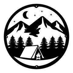 Night Camping Scene in Mountains Metal Wall Art Decor Silhouette