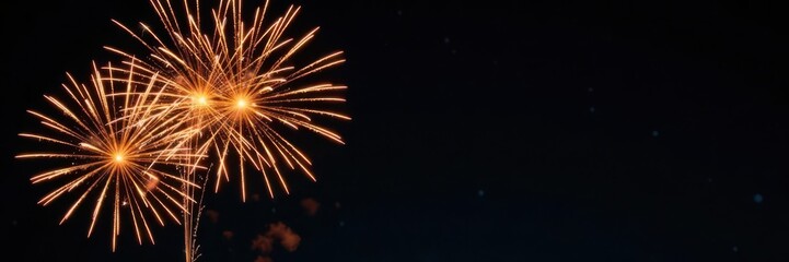Obraz premium Golden fireworks explosion, black backdrop New Year's Eve celebration , black, element, display