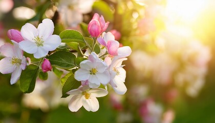 Fototapeta premium pink and white apple flowers in sunlight outdoor