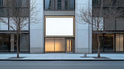 Blank vertical billboard on modern building facade with minimalist design