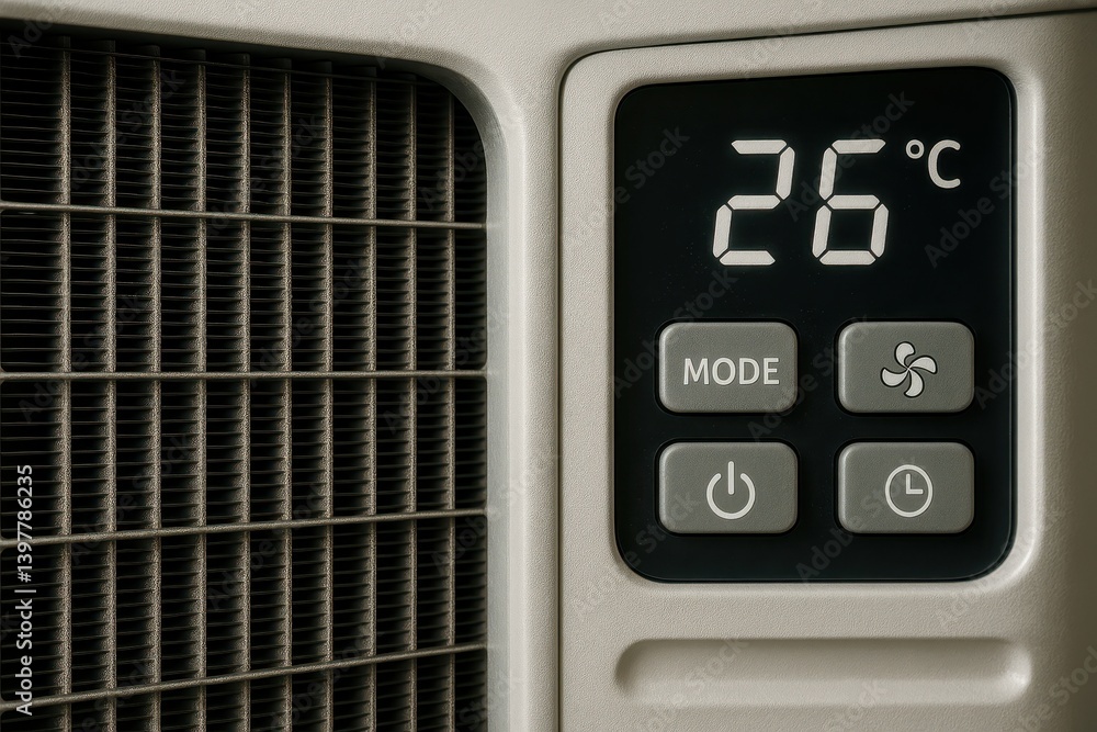 Poster control panel of air conditioner with temperature display close-up