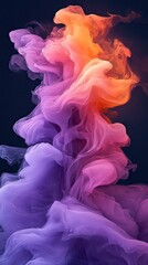 Fototapeta premium Swirling colorful smoke plumes in purple, pink, and orange against a dark background