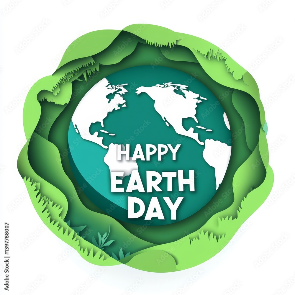 Poster a modern illustration featuring a 3d paper cut design for earth day, emphasizing eco-friendly concep