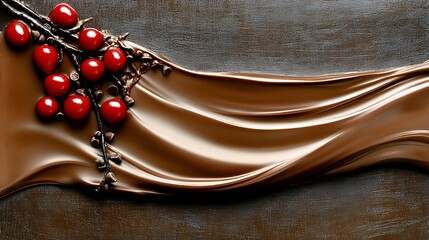 Melted chocolate with red berries and dark spices.