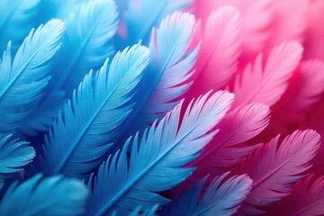Fototapeta premium Textured blue pink chicken feather backdrop Abstract feathery design element , contemporary, abstract