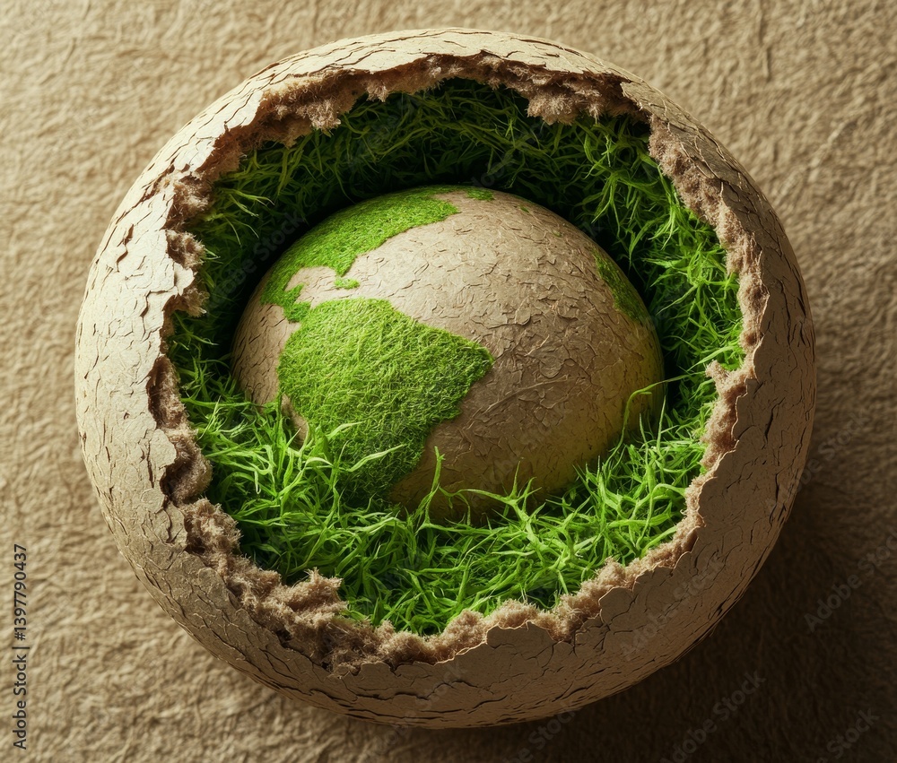 Poster a 3d representation of the world map in the shape of a tree or forest, symbolizing love for the envi