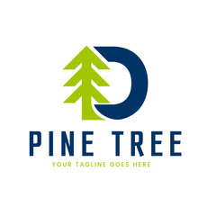 Minimalist Pine Tree Logo with Letter D Simple Vector Design for Nature Logo