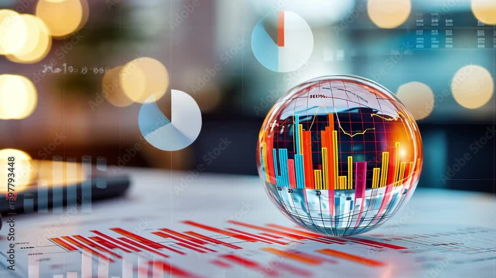 Aufkleber transform your data analysis with colorful glass sphere reflecting vibrant graphs and charts, symbol