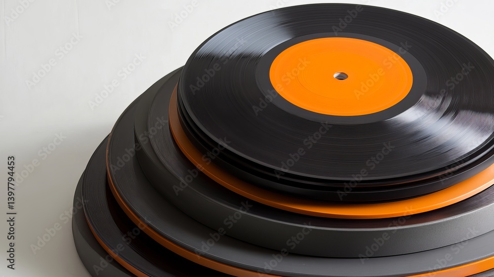 Aufkleber stacked vinyl records abstract design black orange music background modern graphic design element ci