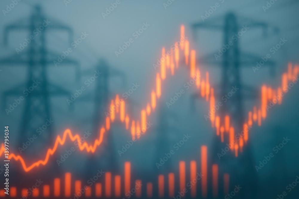Poster financial market volatility with abstract graph and power lines background