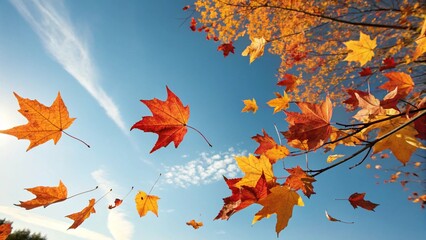 Autumn leaves against blue sky