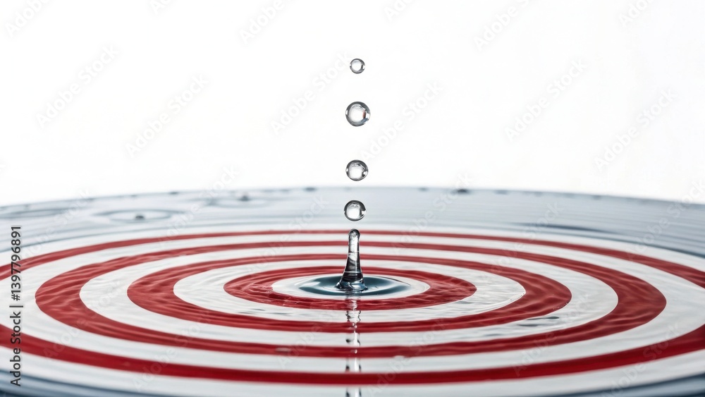 Poster a drop of water creates ripples on a surface with concentric red circles, capturing the moment of im