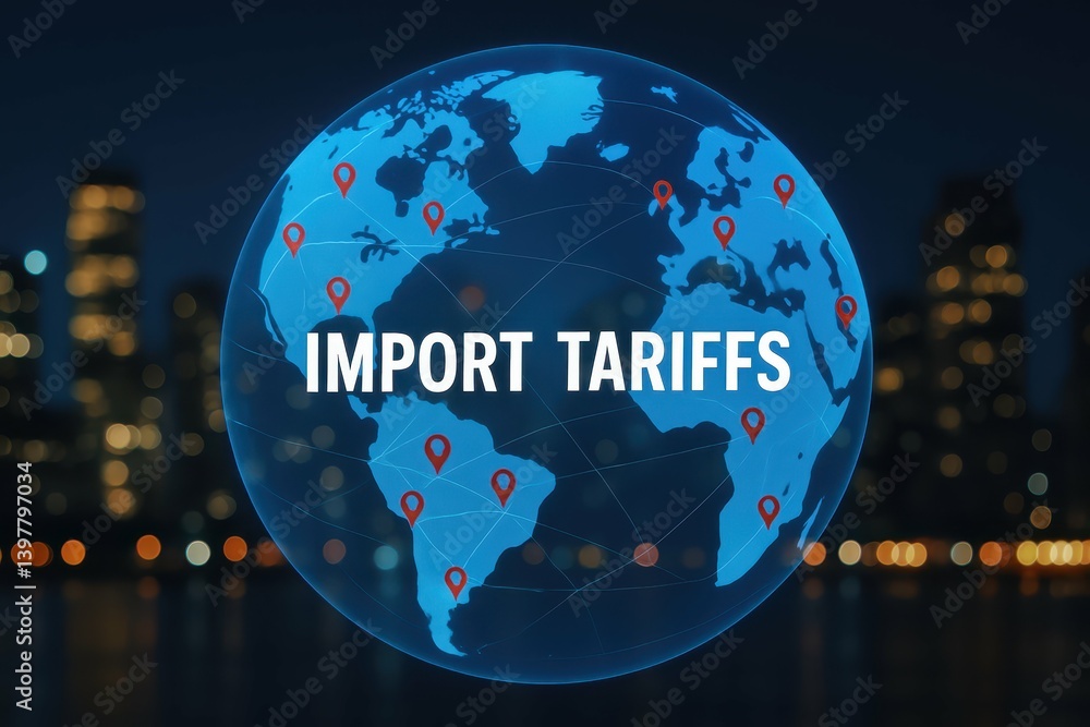 Poster global trade connections and import tariffs overview visualization