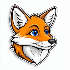 Obraz premium Cartoon Fox Head Illustration Orange Fur, Blue Eyes, White Background