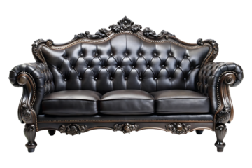 ornate black elegance Comfortable sofa on transparent background