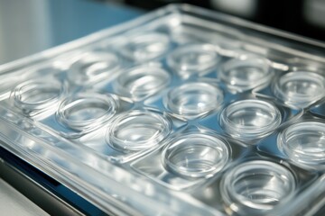 Plastic clamshell packaging with reflective surface and copy space on bottom