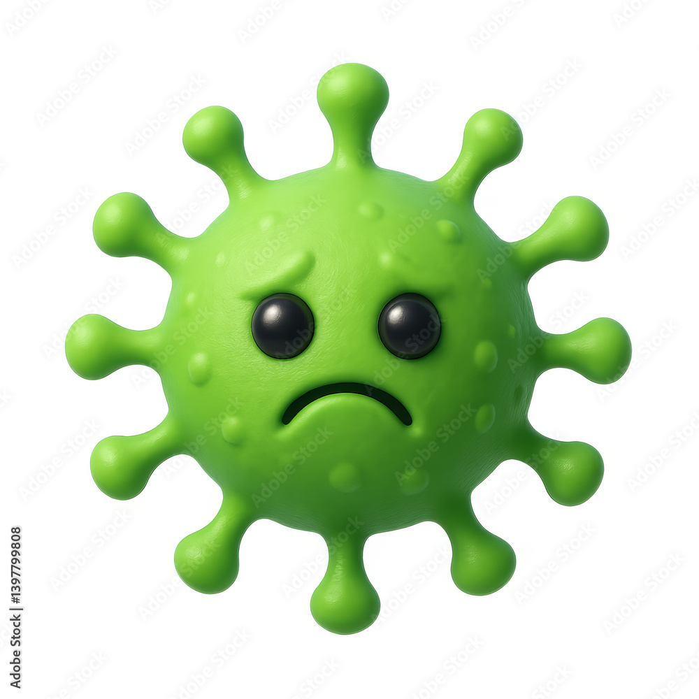 Poster 3d simple germ icon with sad expression for creative projects
