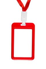 blank badge or blank id card with red ribbon isolated