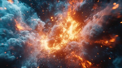 Fototapeta premium Fiery cosmic cloud explosion, nebula, space background, design element
