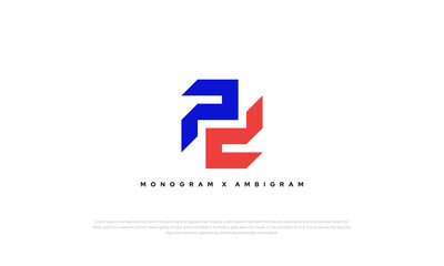 ambigram logo, monogram logo letter p and d in blue and red color. geometric masculine modern style.