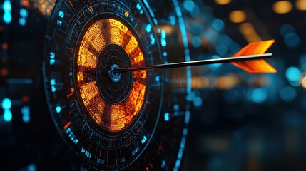 Precise Targeting: Arrow Striking Futuristic Bullseye