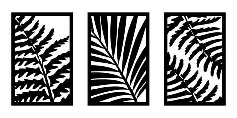 Tropical leaves wall art set.  Laser cut template. Wall art vector illustration. © reddish