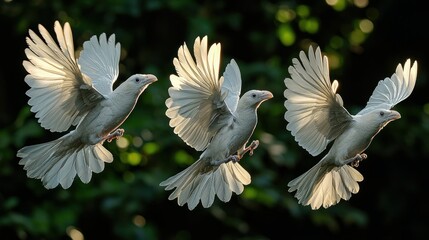 Obraz premium Three White Birds in Flight: A Serene Avian Ballet