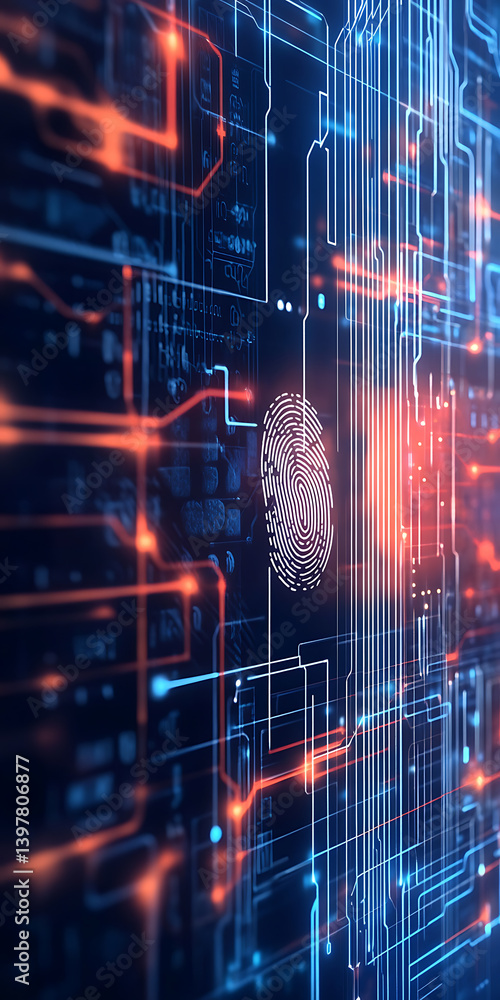 Poster digital fingerprint technology integration cyber space abstract art futuristic environment close-up 