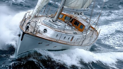 Naklejka premium Majestic Sailing Yacht Braving Stormy Seas