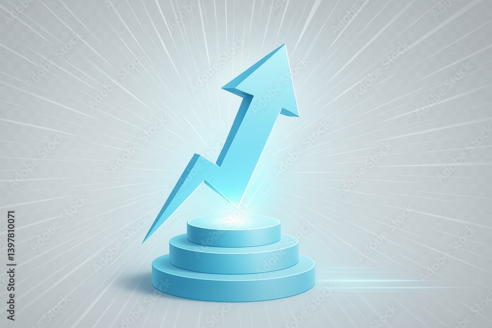 Poster dynamic podium display with growth arrow and simple design
