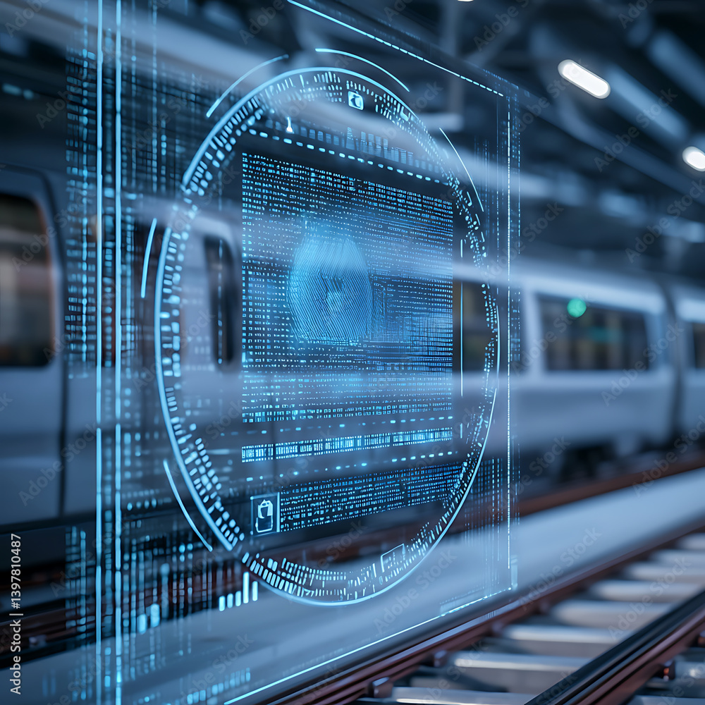 Poster exploring digital data visualization in subway systems urban environment technology concept futurist