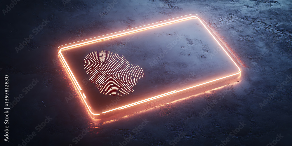 Poster digital technology enhancements smart mobile device with fingerprint security modern environment hig