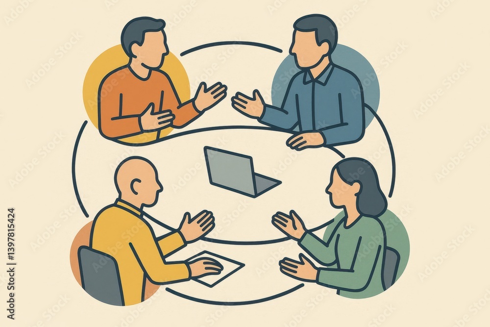 Poster collaborative teamwork in a simple circle discussion setup