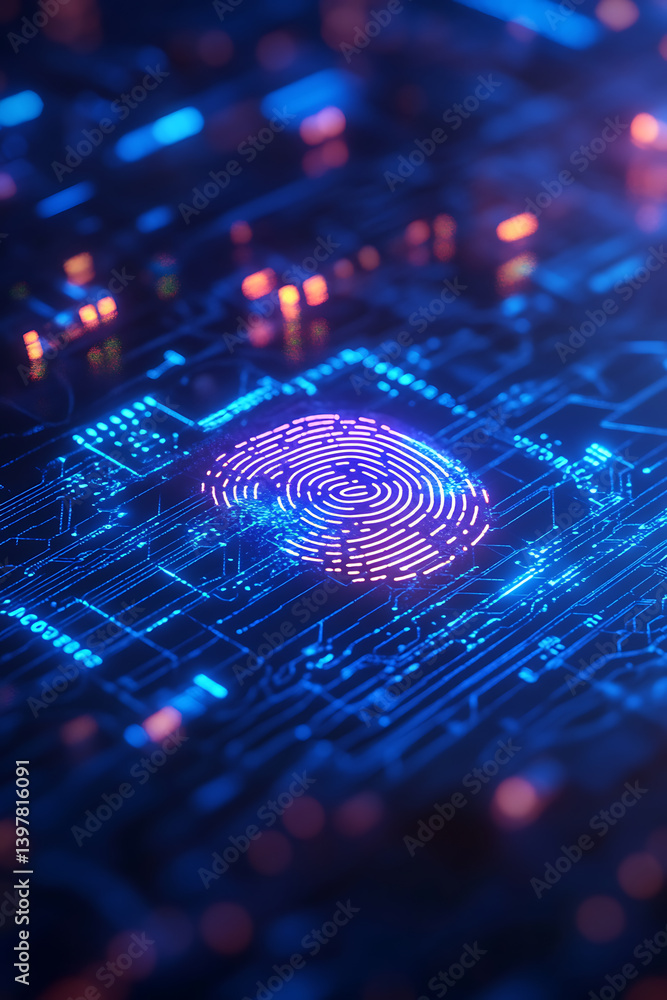 Poster digital fingerprint technology innovation high-tech environment abstract visuals close-up perspectiv