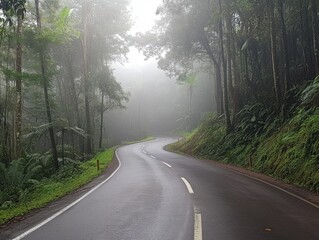 Obraz premium Road in rectangular framing with foggy lighting and negative space