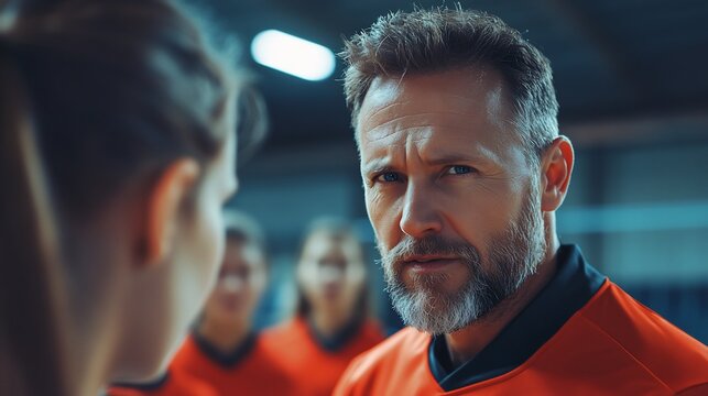 Coach confronts player during volleyball game