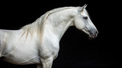 White andalusian horse isolated on black