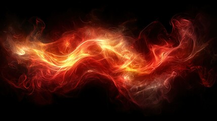 Fototapeta premium Abstract fiery swirls, a dynamic display of red and orange energy, fiery waves moving across the dark background, evoking feelings of intensity and power.