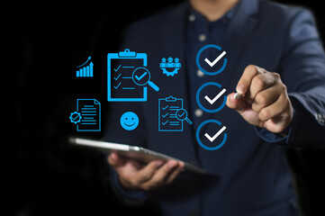 DSC_0653.2 Business performance checklist, satisfaction, and productivity evaluation concept,...
